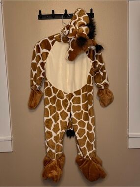 Plush Giraffe Kids Costume - Brown & Cream Hooded Jumpsuit Size 4/6
